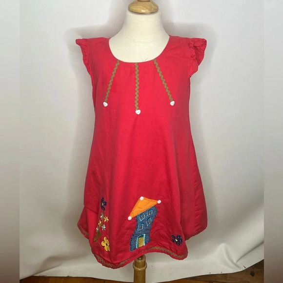 Chip chip girls pink cotton floral house embroidered button dress sz 10 - Picture 1 of 3